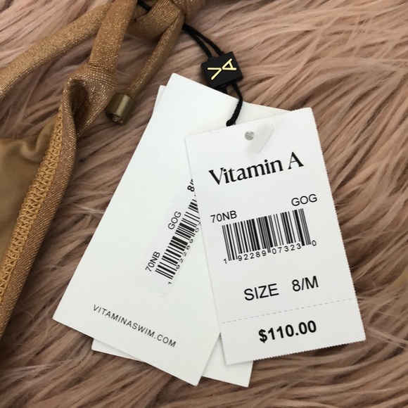 VITAMIN A Tie Side Bikini Bottom in golden glow. Bottom and top. Top size 8 M. - Picture 10 of 13